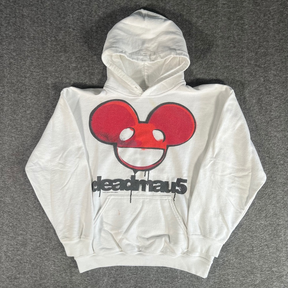 Deadmau5 Graphic Hoodie White Red Mau5head Spray Drip Logo Merch Medium 2010